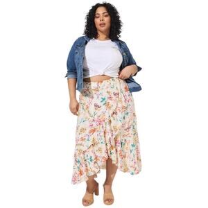 Torrid Maxi Swiss Dot Hi-Low Ruffle Skirt 4 4X Floral Asymmetric Boho Romantic